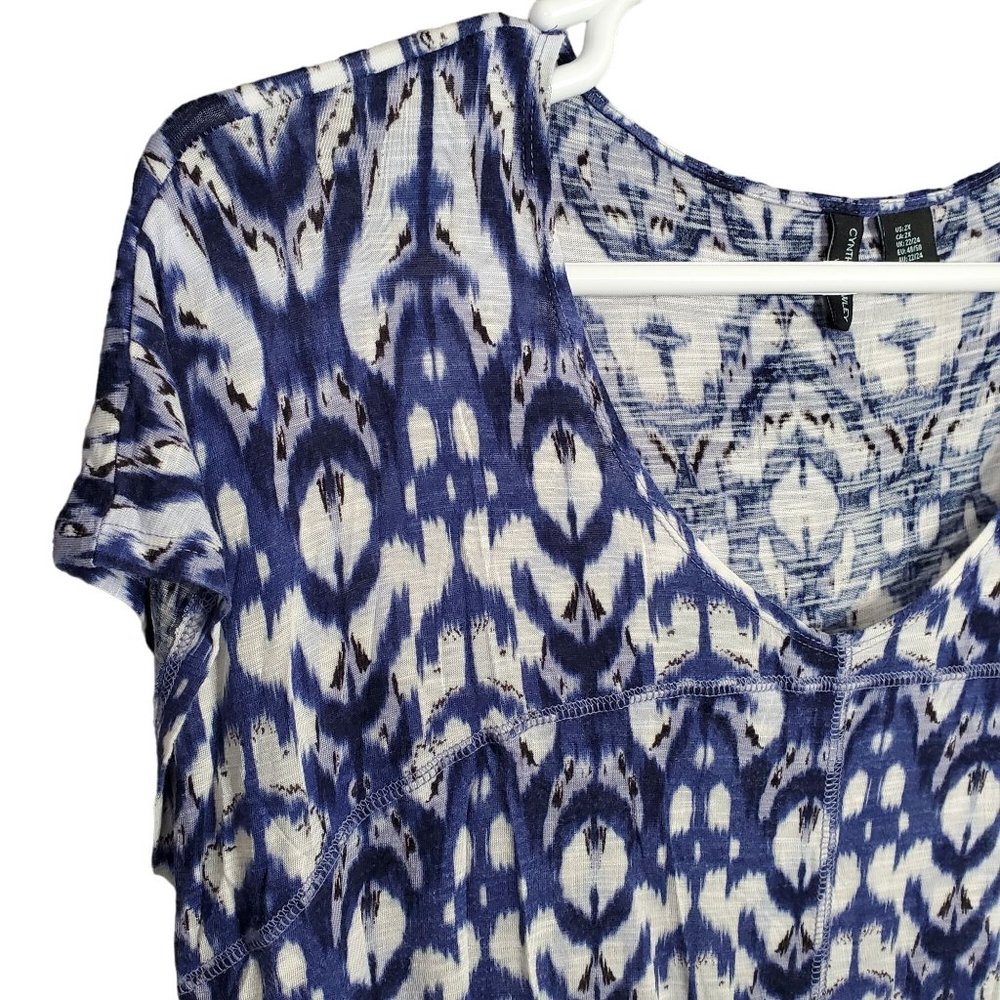 Cynthia Rowley Sz 2X Shirt Rayon Knit Cap Sleeve Pullover A-line Hem V-neck Blue - Picture 4 of 9
